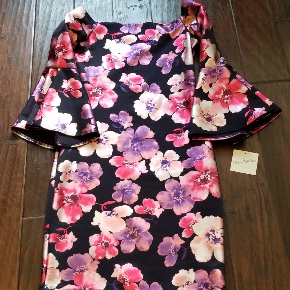 NWT Olivia Matthews Floral Metallic Dress
